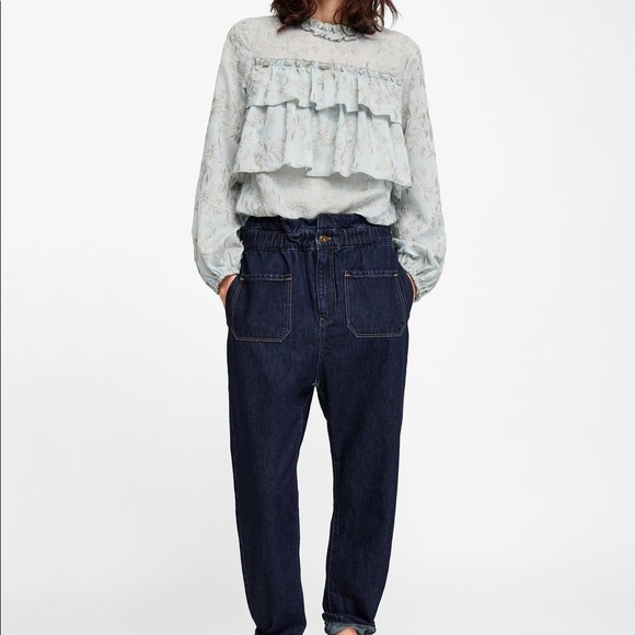 Zara Tops - NWT Zara Light Blue Embroidered Ruffle Top